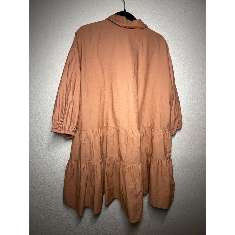 Free People Women Terracotta Tiered Button Down Mini Dress Balloon Sleeve Size M - Picture 9 of 9